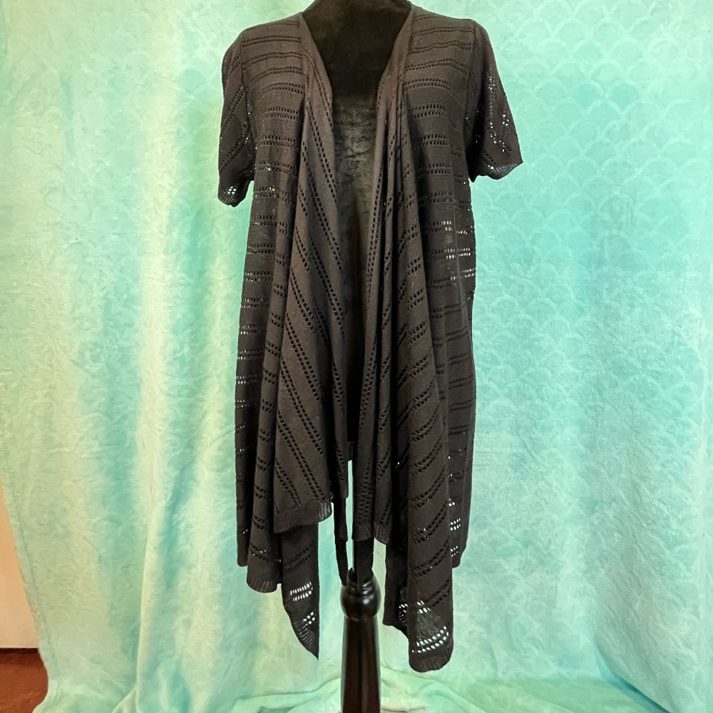World Unity Black Open Weave Cardigan Wrap Style Large NWT